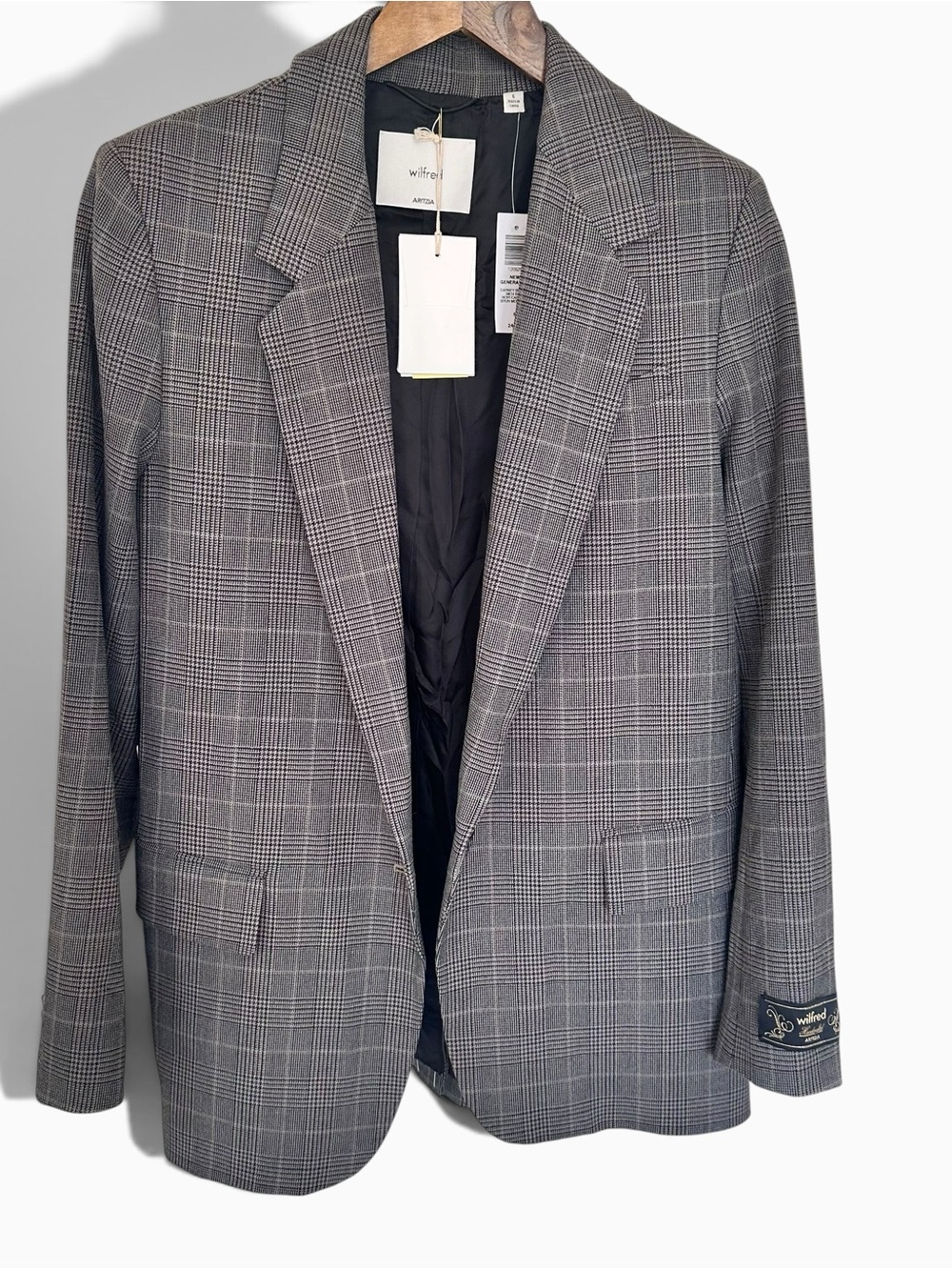 Aritzia Wilfred New Generation Blazer Grey Plaid 6 NWT